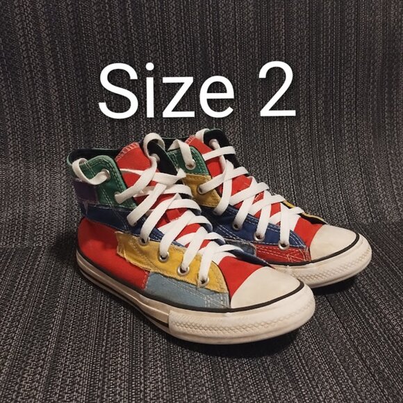 GUC Converse Chuck Boys Shoes Taylor Patchwork Multi Color Size 2 Canvas Sneaker - Picture 1 of 10